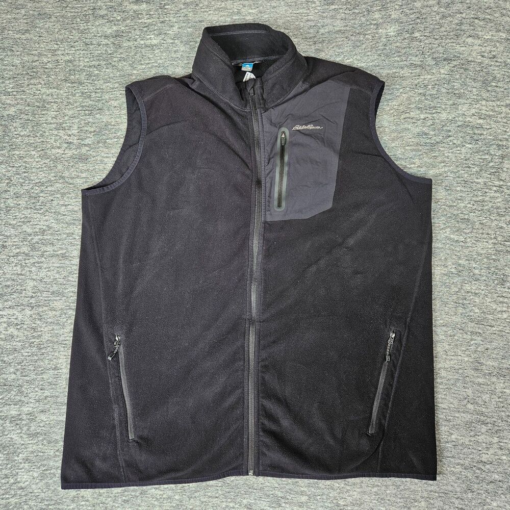 Eddie Bauer Mens FIRST-ASCENT Black Full Zip Fleece Vest Sz T2XL Hiking Outdoors